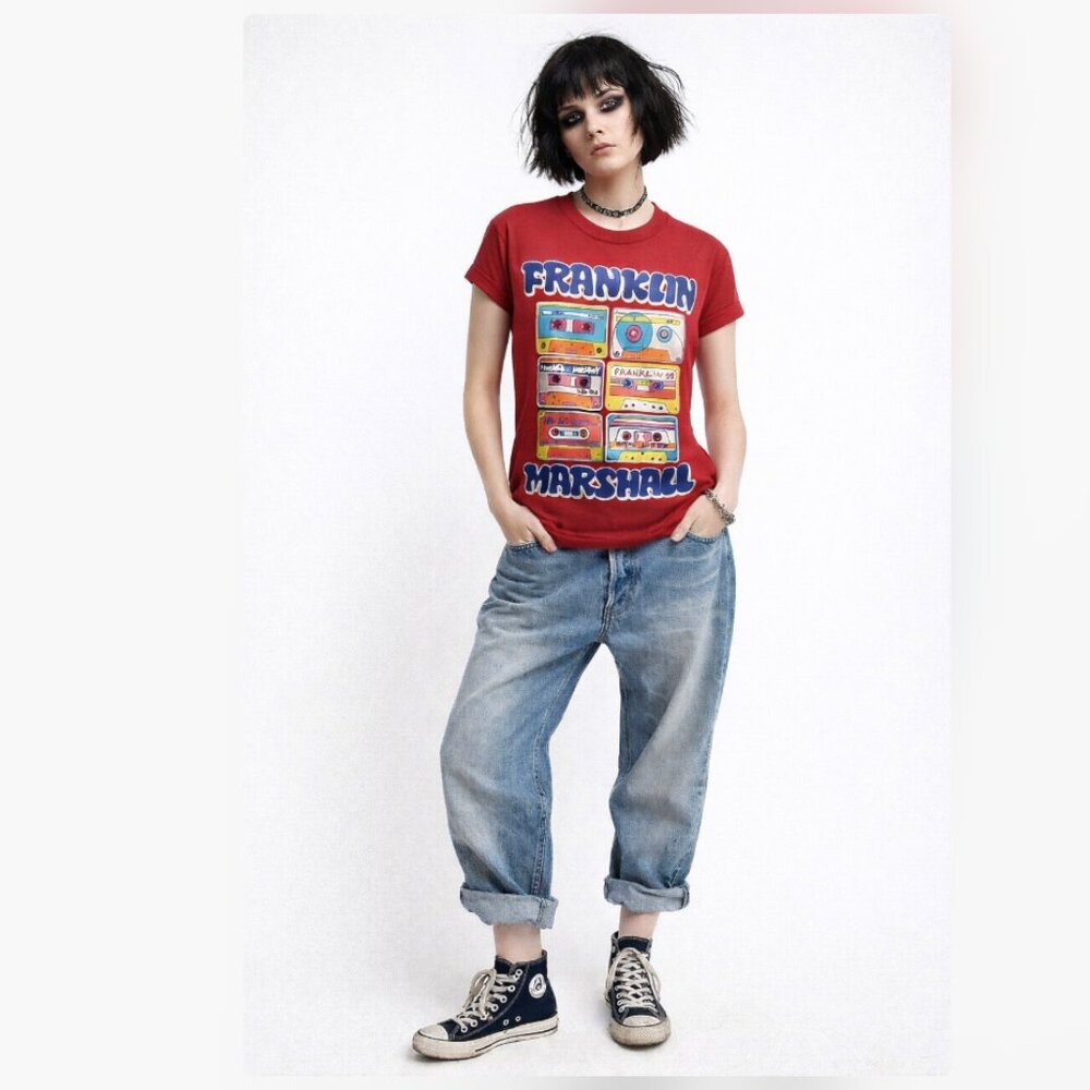 5/$100 SALE - Vintage Franklin Marshall Analog Tape Maroon Red Italian Tee